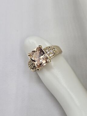 Swarovski Crystal Elements Gold Statement Ring Champagne Size 7 Prom Bridal